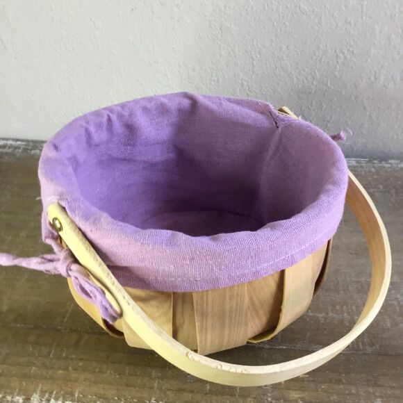 Round basket with movable handle and lilac fabric washable liner farmers market - Picture 3 of 7